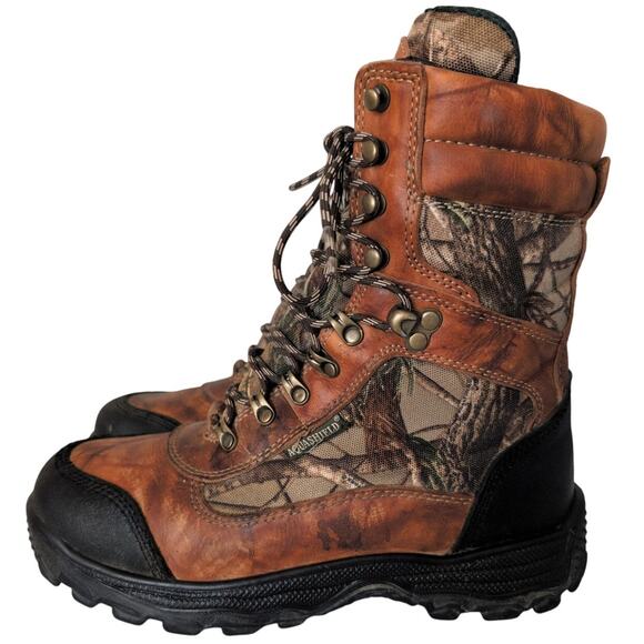 800 Gram Insulated Leather Hunting Boots Men 8 Camo Outdoor Trekker Aquashield - Picture 2 of 8